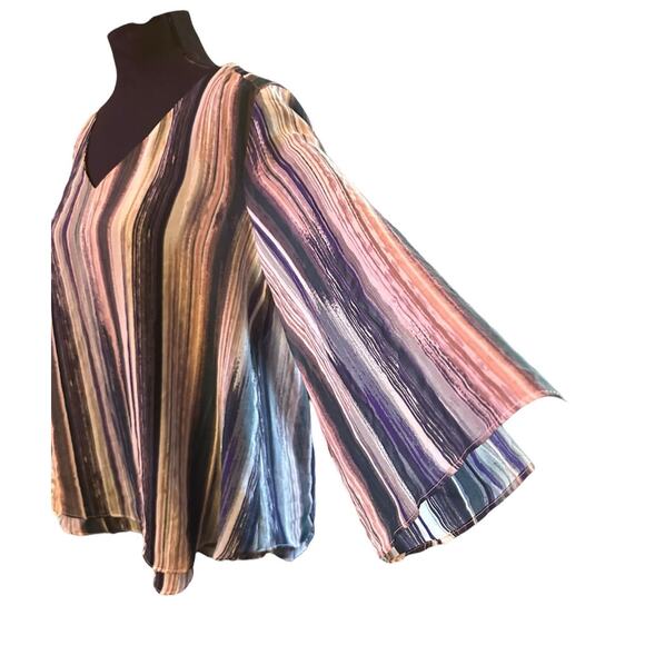 JLO Jennifer Lopez Split Back & Sleeve Popover Blouse Multicolor Womens Sz M - Picture 3 of 6